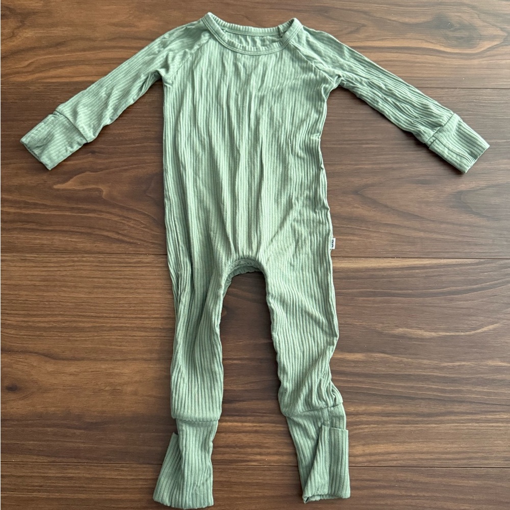 Little Sleepies Ribbed Sage Green Crescent Zippy